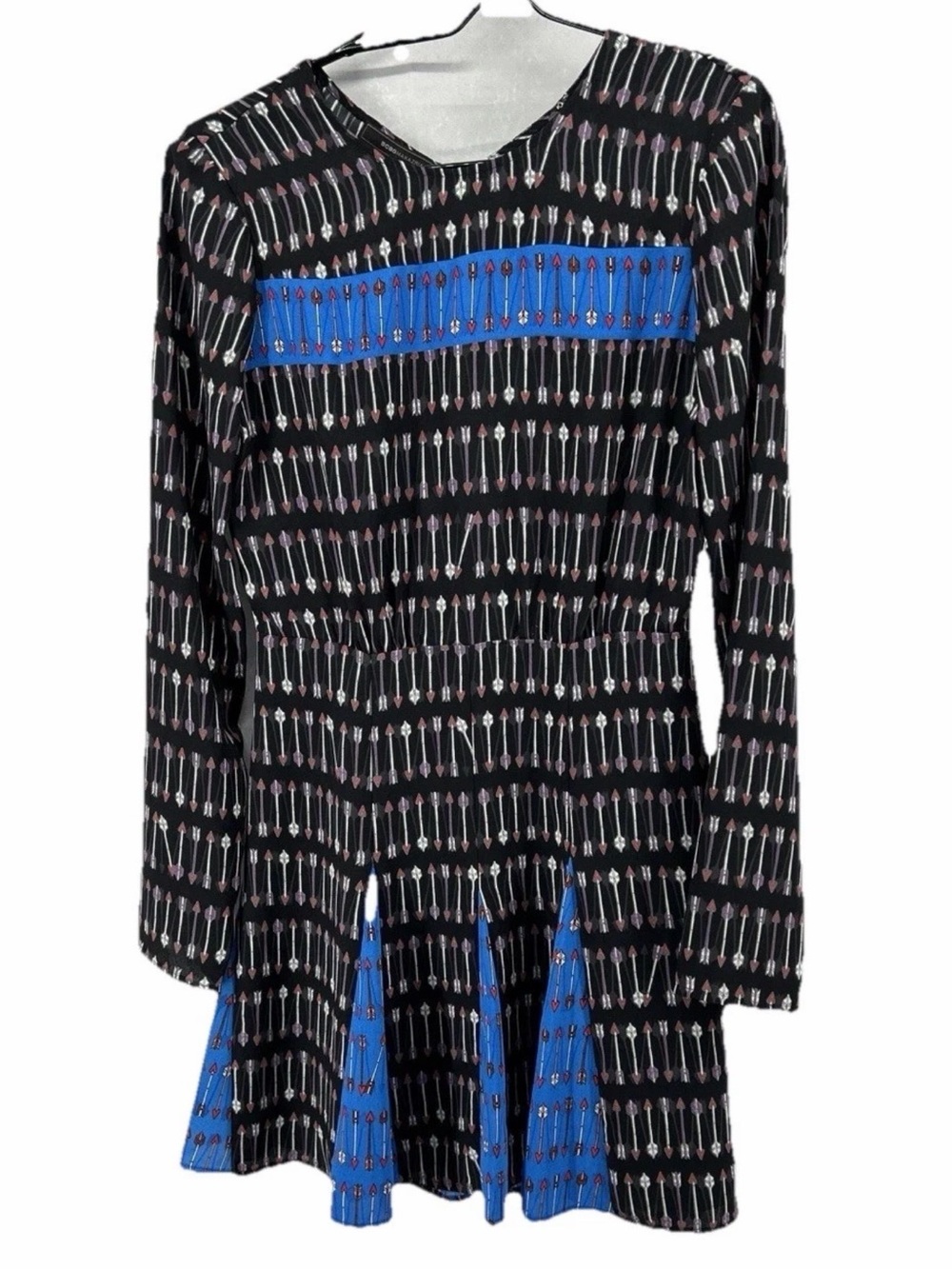 BCBGMaxAzria Black Arrow-Print Long-Sleeve Dress with Blue Insets - Picture 2 of 7